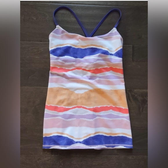 Lululemon Dancing Warrior Tank Top Bleacher Stripe White Iris/ Iris Flower Luon - Picture 3 of 6